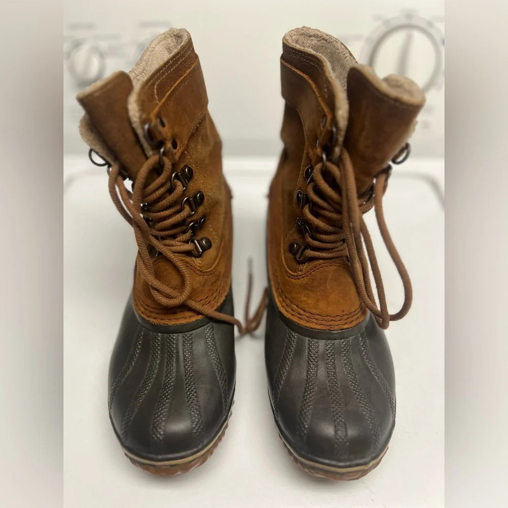 Sorel Women's Winter Fancy Lace II Boots Brown Leather Mid Calf Boots Size 7.5